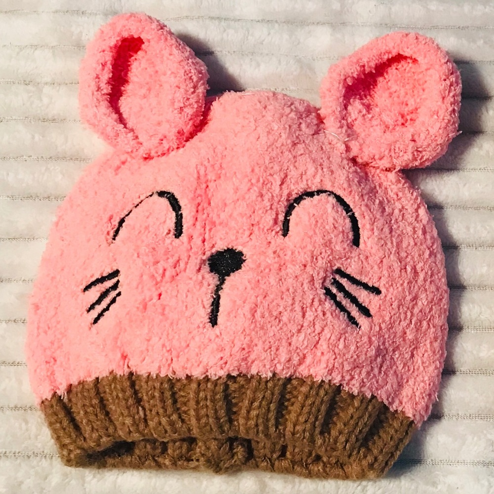 5/$20 Pink Bear Baby Beanie Hat girl 9-18 months